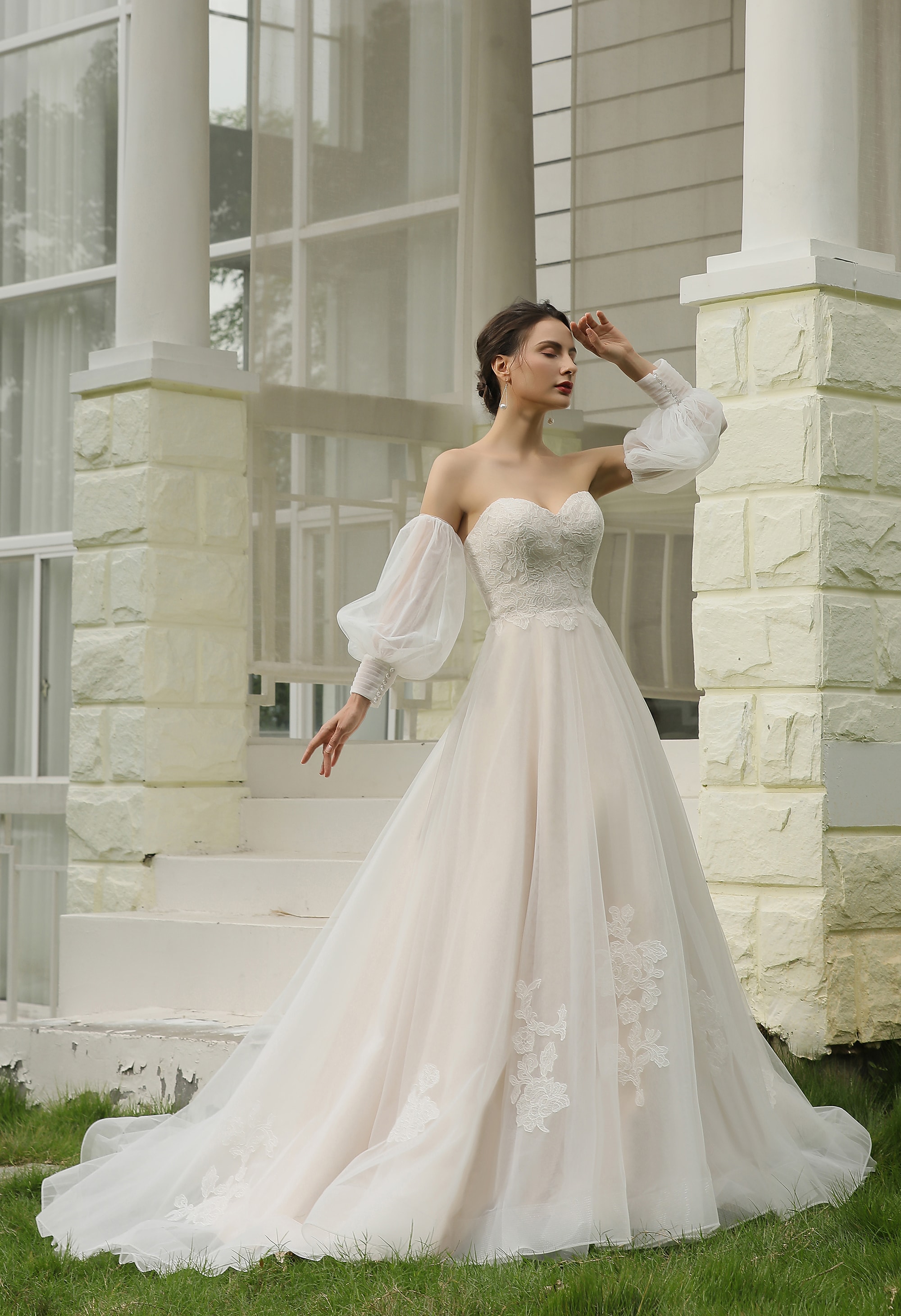 Bride in a beaded mermaid fitted wedding gown