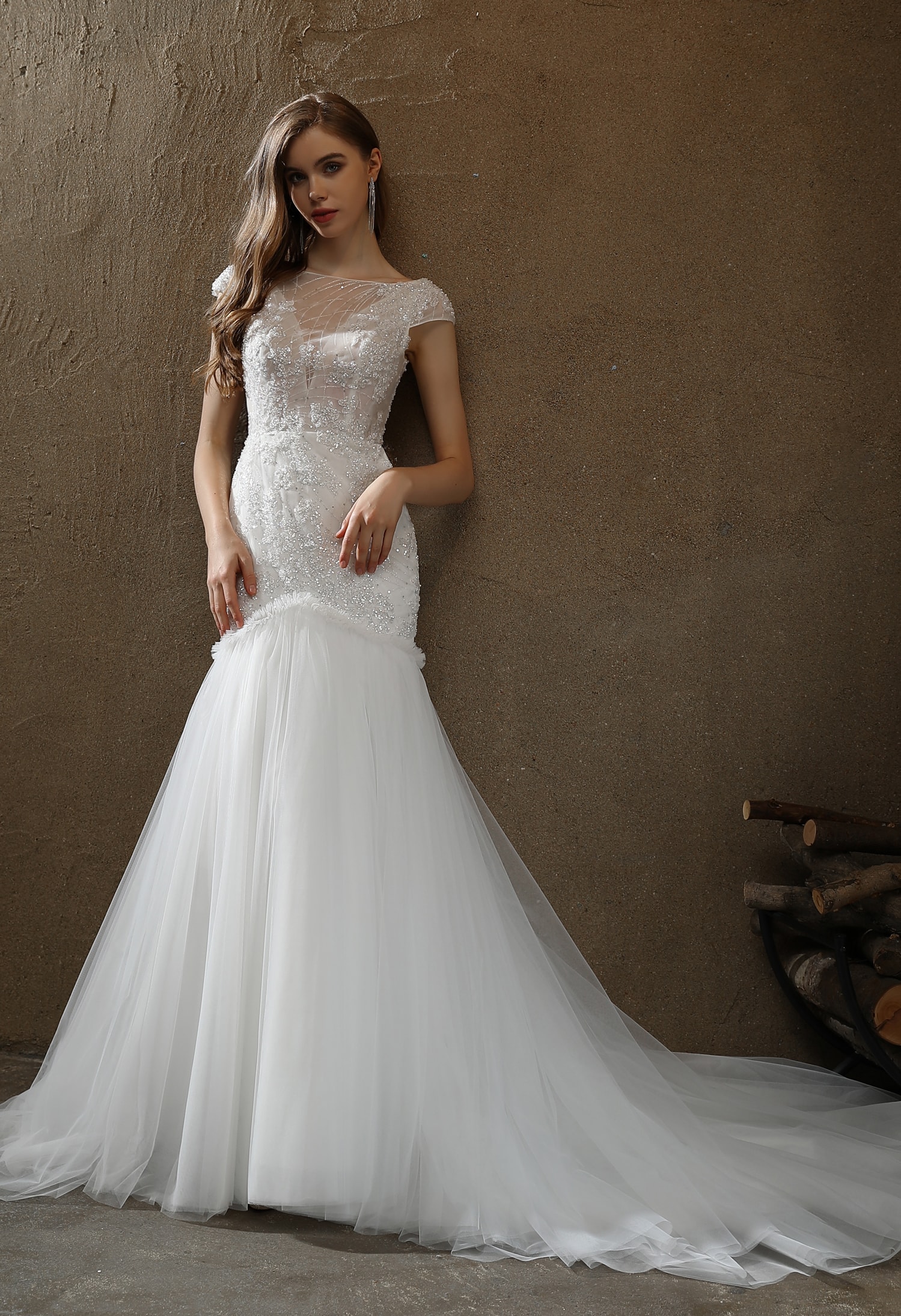 Bride in a halter neck backless elegant wedding gown