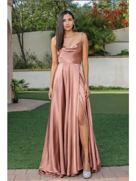 Rose satin grad gown