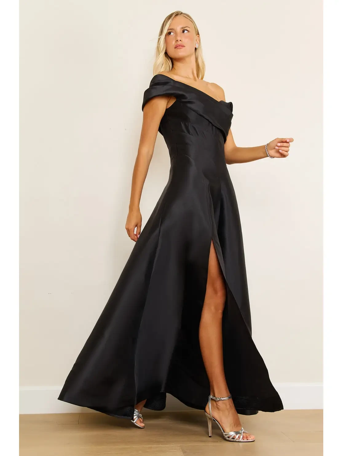 Black off-shoulder evening gown