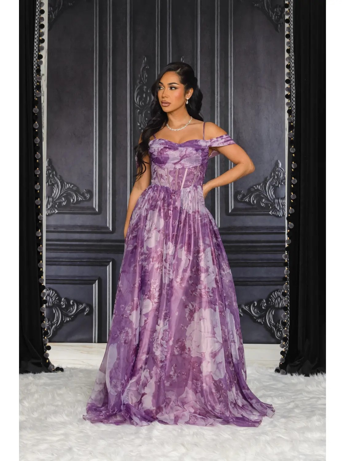 Purple floral grad gown