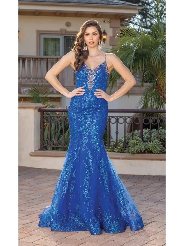 Blue sequin formal gown